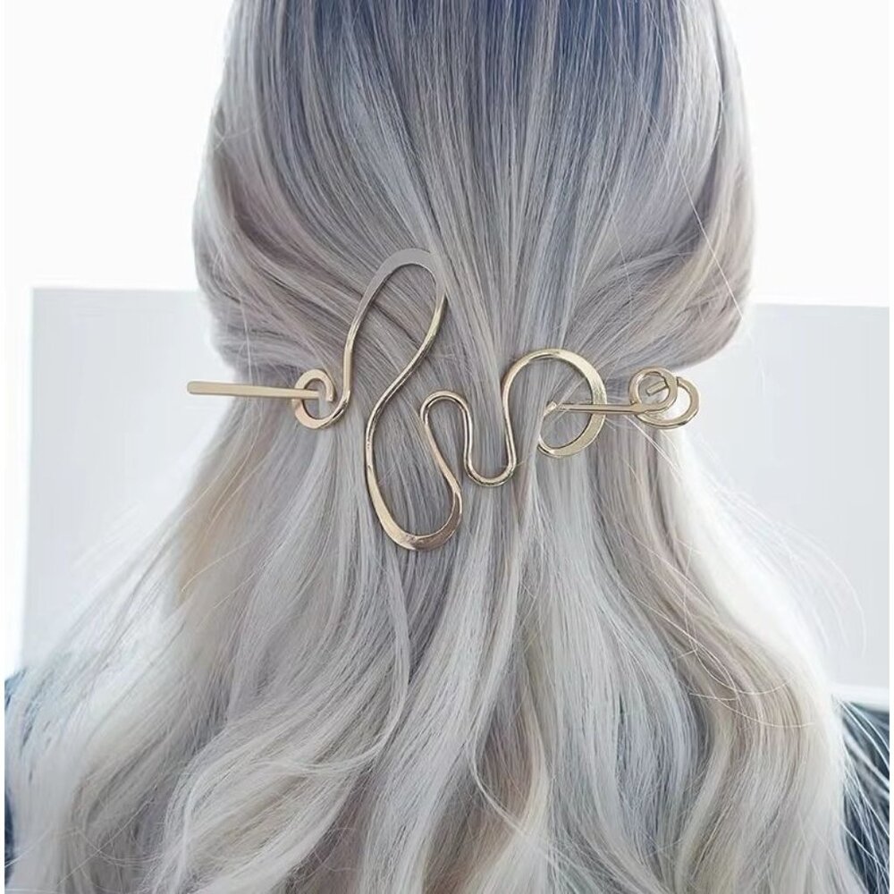 2/$12 Modern Irregular Shaped hair Pin Accessory Gold Tone Whimsical Elegant